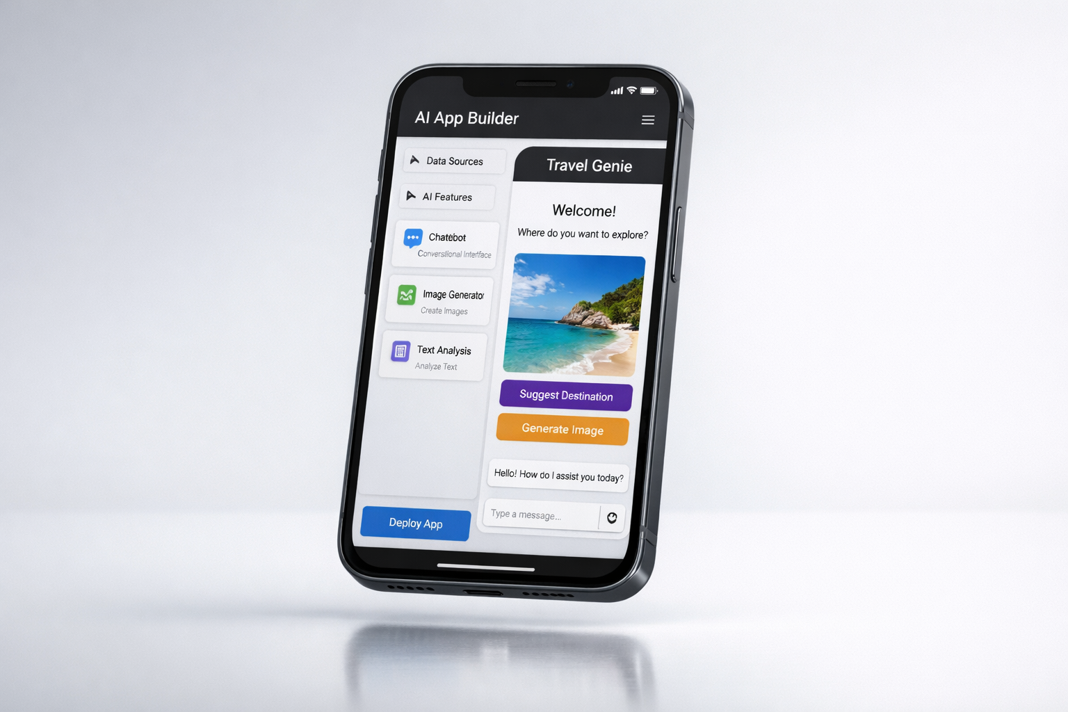 Smartphone showing an app build interface